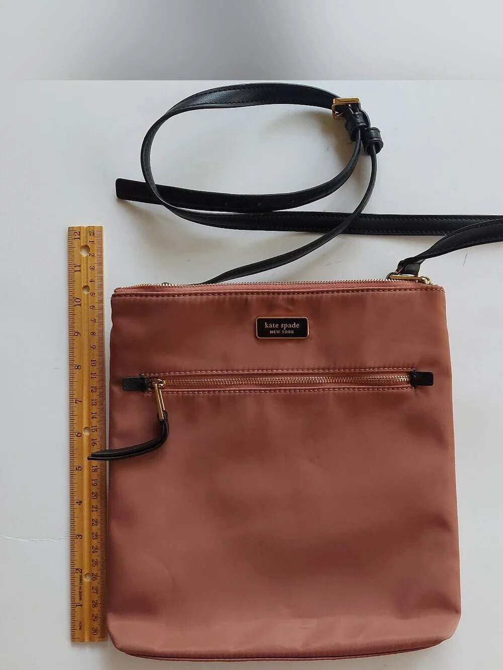 kate spade dusty rose nylon crossbody with black strap
